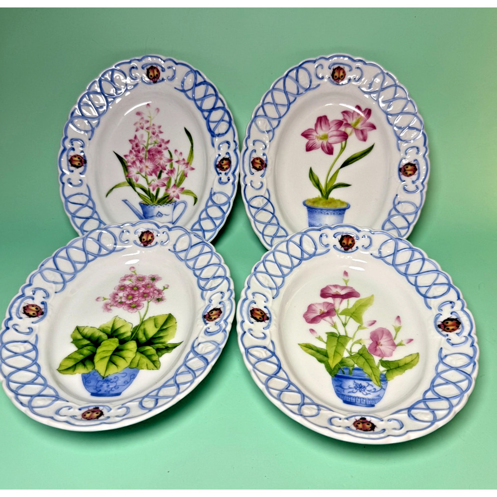 4 Paris Royal Oval Porcelain Cabinet Appetizer Trinket Dishes Plates Cottagecore